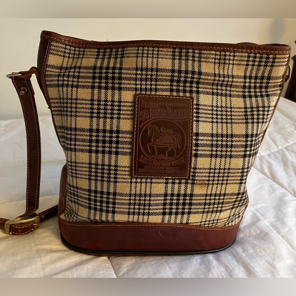 Original Baker Blanket 5/A Plaid Elizabeth leather trim Crossbody Bag purse